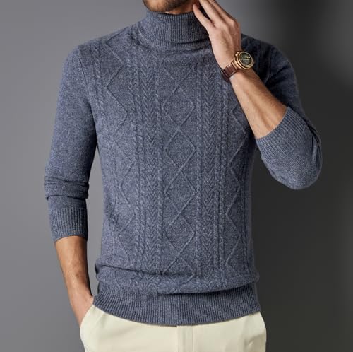 Men's 100% Wool Turtleneck Pullover Sweaters Long Sleeve Solid Twisted Cable Knit Sweater2