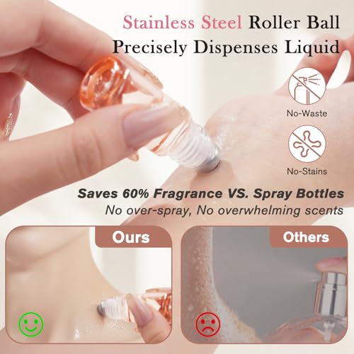 PrettyCare 6 pcs, 5 ml Pink Roller Bottles For Essential Oils, Refillable Leakproof Thick Glass Essential Oil Roller Bottles for Travel,Perfume3