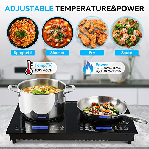 Image of Duxtop LCD 1800W Portable Induction Cooktop 2 Burner, Built-in Countertop Burners with Sensor Touch Control, Electric Cooktop with 2 Burner, Electric Double Induction Burner for Cooking, 9720LCBI