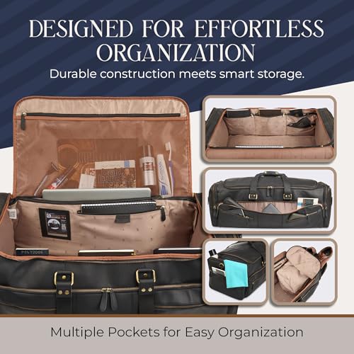 Luxorro Full Grain Leather Duffle Bag for Men | Large Weekender & Road Trip Bag | 30 Inch, 70L Capacity | Mens Overnight Travel & Gym Duffel | Black3