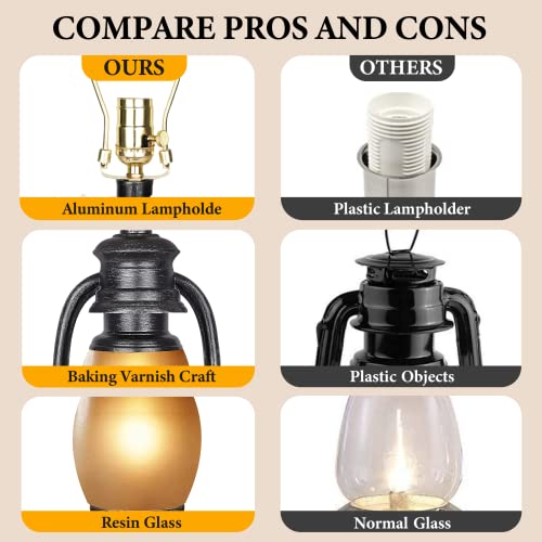 Hamucd Table Lamps For Bedroom Set Of 2 Rustic Farmhouse Living Room Bedside Lamp With 2 Usb Port And Outlet Black Nightstand Lamps With Nightlight Miner Lantern For End Table #TOP3