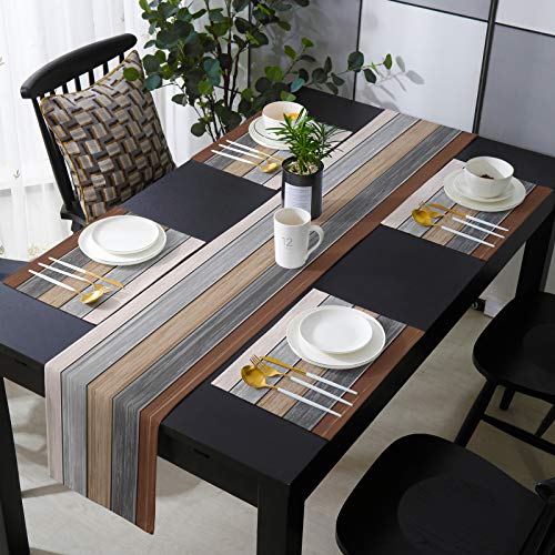 Cotton Linen Placemats Set Of 6 With Table Runner 70 Inches Long Rustic Farm Wood Grey Brown Washable Table Mats Decoration For Kitchen Dining Farmhouse Wedding Party Table #TOP18