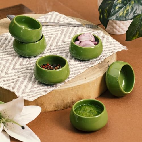 Image of Lupaava Serving Dip Sauce Chutney Mini Ceramic Bowls Pack of 6 | Ceramic Handcrafted Shine, Microwave Bowl Sets, Kitchen Accessories 35 ml