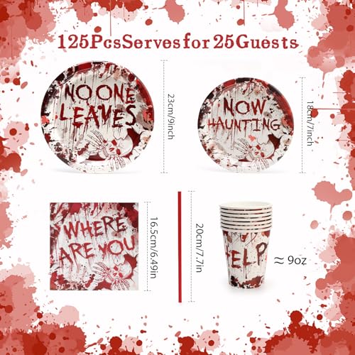UVTQSSP Halloween Plates, Halloween Paper Plates and Napkins and Cups Party Supplies, Disposable Tableware Sets, Spooky Skull Bloody, Red - Image 4