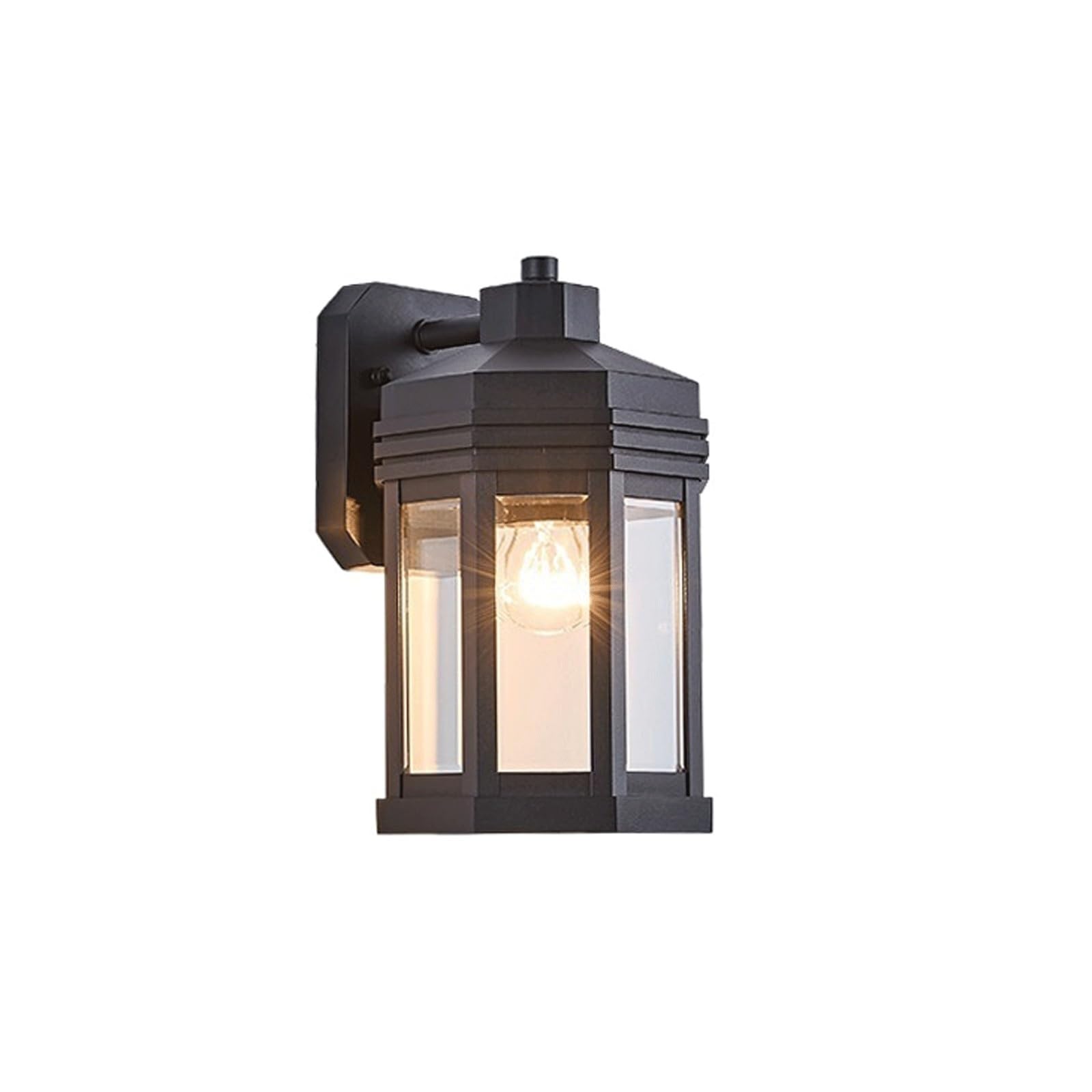 OZBMA Outdoor Wall Sconce Lamp, Black Die Cast Aluminum Exterior Lantern with Glass Shade, E27 Hardwired Light Fixture for Porch, Patio, Garage, Garden, Entryway Door Cottage