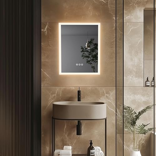 LUVODI LED Lightd Bathroom Mirror: 400x500mm Illuminated Dimmable Wall Mounted Vanity Mirror with Anti-Fog 3 Lighting Modes Memory Function Smart Switch Backlit Makeup Mirror - Image 3