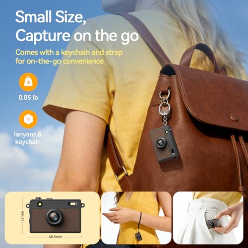 Image of HOTU Mini Keychain Camera, 2K 20 MP Mini Digital Camera with 16G Card Travel and Vlog, Long Battery Life, Photo Video Camera Compact and Portable for Kids, Teens, Brown