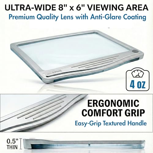 Image of MagniPros 5X [Rechargeable] Large Ultra Bright LED Page Magnifier with Anti-Glare Lens & 3 Stepless Color Light Modes to Relieve Eye Strain-Ideal for Reading Small Prints, Low Vision and Seniors