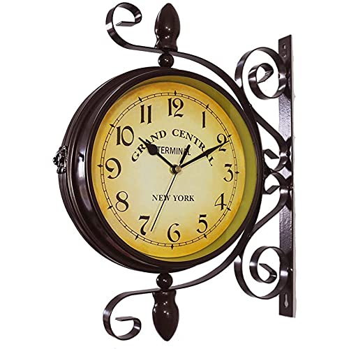 Horloge de jardin extérieure double face 8 pouces avec support