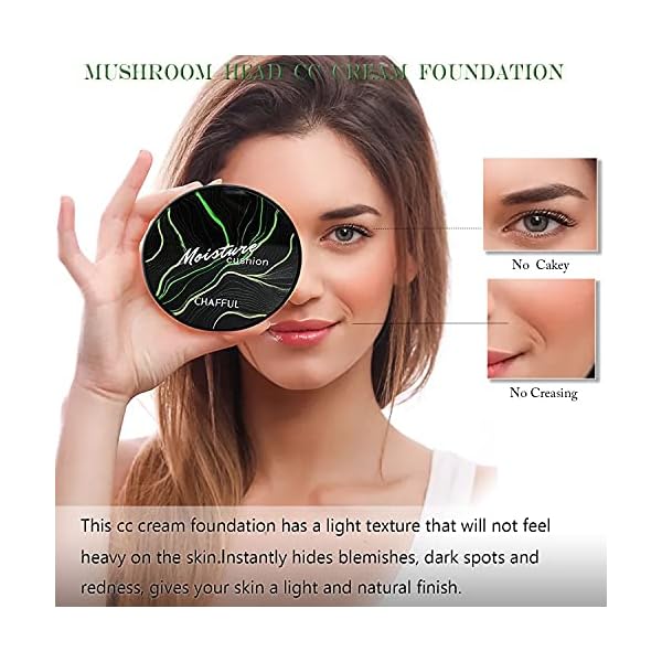 firstfly Mushroom Head Air Cushion CC Cream, Concealer Lasting Moisturizing Pigment CC Liquid Foundation, Matte Even Skin Tone Nude Makeup Base Primer Cushion Foundation CC Cream (Natural)