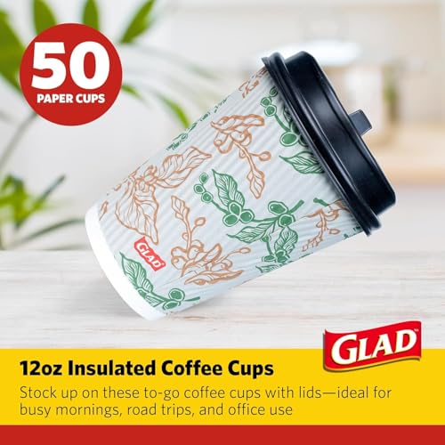 Glad Disposable Coffee Cups with Lids, Coffee Flower, 12 Oz, 50 Count, 2-Pk - image 2