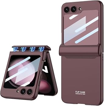 Magnetic Folding Phone Case for Samsung Galaxy Z Flip 5, All Inclusive Phone Protective Case for Flip5, Solid Color with Glass Screen Protector Red