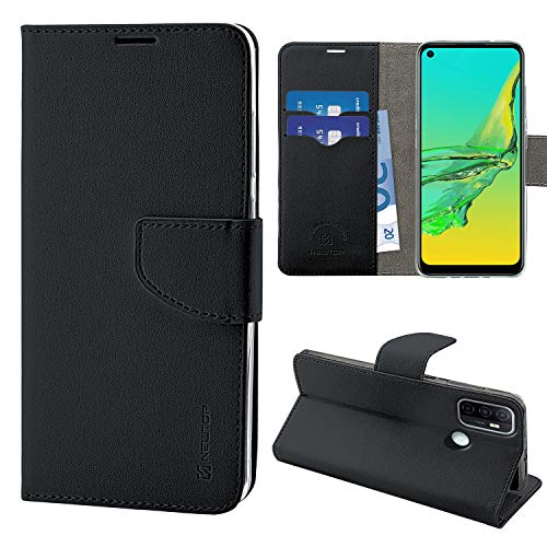 N NEWTOP Cover Compatibile con Oppo A53, HQ Lateral Custodia Libro Flip Chiusura Magnetica Portafoglio Simil Pelle Stand (Nera)