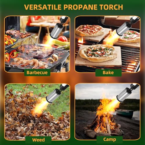 Image of Powerful Propane Torch with One-Touch Max Fire, Adjustable Kitchen Torch with Safety Lock, Flamethrower, Blow Torch Gun for Grill, BBQ, Sous Vide, Campfire Starter (Tank Not Included)