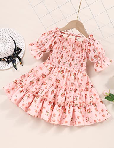 Toddler Girl Dress Square Neck Puff Sleeve A-Line Toddler Floral Dresses Summer Dresses for Toddler Girls 2-6T2