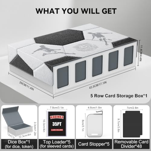 Image of Kabinka Soccer Card Storage Box with Window Display, 5-Row Sport Card Storage Box, 3900+ Card Deck Box for Soccer Sports Card TCG, 5 Top Loaders, 5 Stoppers, 48 Dividers, 1 Dice Tray (Soccer 1)