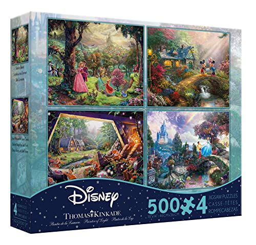 Ceaco - 4 In 1 Multipack - Thomas Kinkade - Disney Dreams Collection - Sleeping Beauty, Mickey & Minnie Mouse, Snow White & Seven Dwarfs, And Cinderella - (4) 500 Pieces Jigsaw Puzzles #TOP5