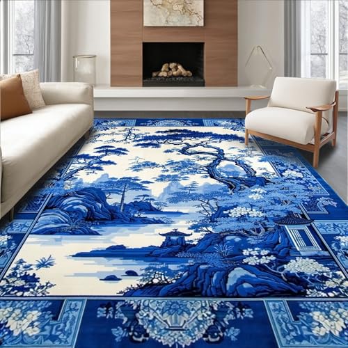 ODIKA Flatwoven High Traffic Area Rug 3x5, Classic Floral Chinoiserie