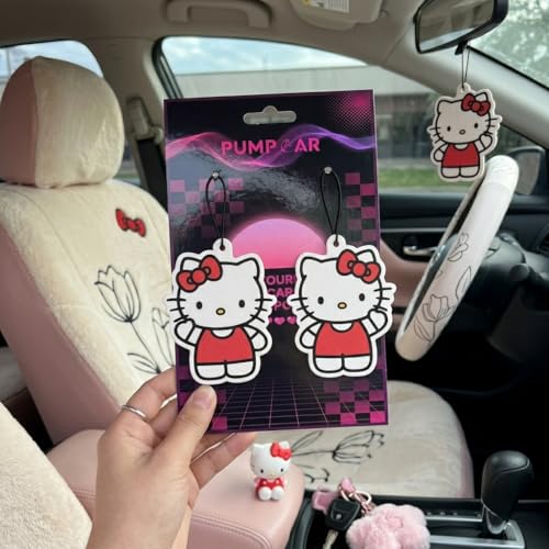 Image of PumpCar 2 pieces double-sided Hello Kitty hanging cartoon vanilla-scented funny car air freshener Cool hanging for rearview mirror Car Interior Accessories Gifts Kawaii Cute Fans Pink Truck SUV Home