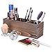 Produktbild ILFALZT Pinselhalter Kosmetik Holz mit 2 Make-up Schwämmehalter, Alter Stil Verstellbare 3 Schlitze Schmink Aufbewahrung für Pinsel, Lidschatten, Lippenstift, Puder und Nagellack