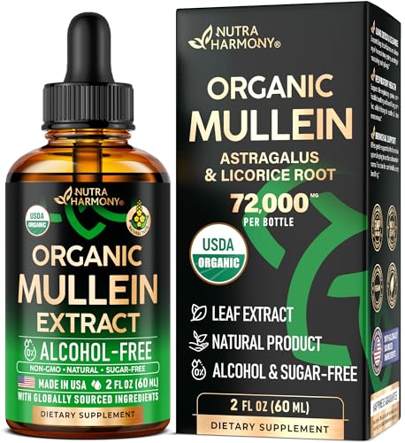 Mullein Drops for Lungs - USDA Organic Liquid - Mullein Leaf Extract Supplement - for Women & Men - Lung & Bronchial Cleanse for Smokers - Respiratory Health Support - As Tincture Tea Pills - 2 oz