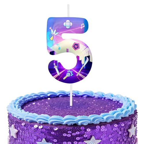 Image of Purple Number 5 Birthday Candles, Cartoon Themed Cake Toppers for Boys Girls Cake Decorations, Birthday Decorations Party Supplies, Number Candles for Party Decor