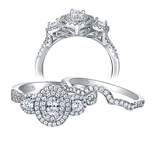 Newshe Engagement Rings for Women Wedding Ring Bands Set 925 Sterling Silver 1.8Ct Cz Oval Size 5