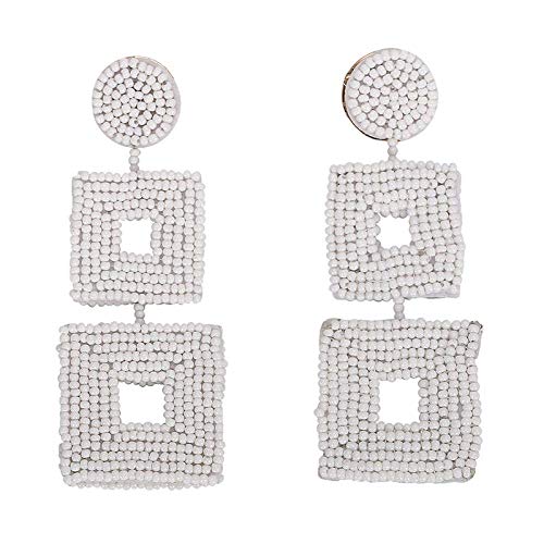 Boucles d'oreilles perles de riz tissées main pour femme bijoux blancs créateur