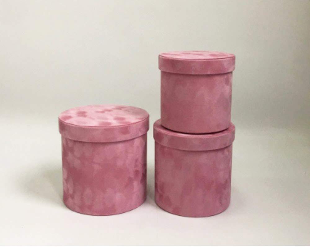 UNIKPACKAGING Premium Quality Round Velvet Flower Box, Gift Boxes for Luxury Flower and Gift Arrangements, Set of 3 pcs (Pink)