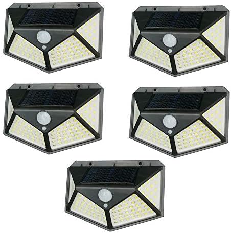 Kit 5 Luminária Energia Solar Parede 100 Led Sensor Presença 3 Fu...