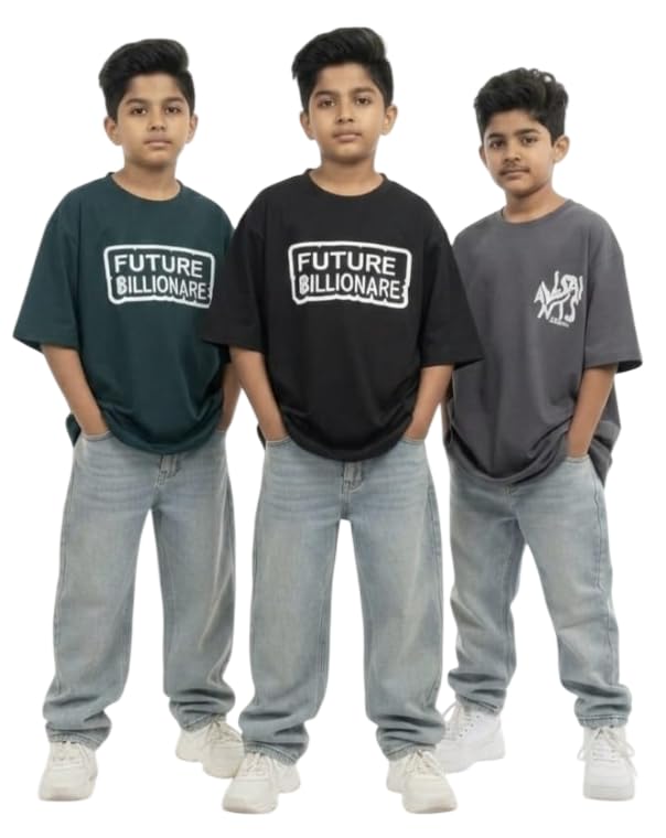 100% Pure Cotton Oversized Loose Fit Round Neck Printed Half Sleeve Baggy T-Shirt Combo for Boys (Pack of 3) - Review, Price and Buying Guide