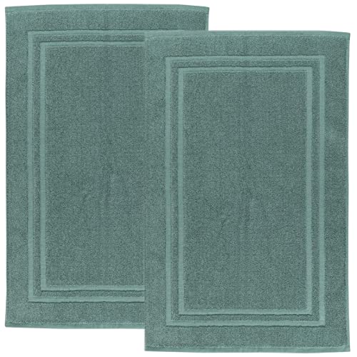 2 Stück Baumwolle Badematten Hotel Stil Baumwolle Banded 800 GSM Frottee Badezimmer Duschmatte Weiches & Saugfähiges Bodenhandtuch Twin Set (Salbeigrün) Cover