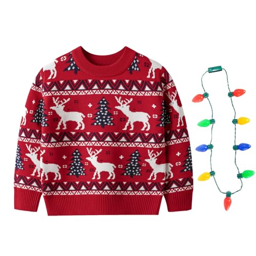 Image of Light Up Ugly Christmas Sweater Kids Girls Boys Snowman Reindeer Xmas Holiday LED Pullover Sweater 2-9 Yeas Old