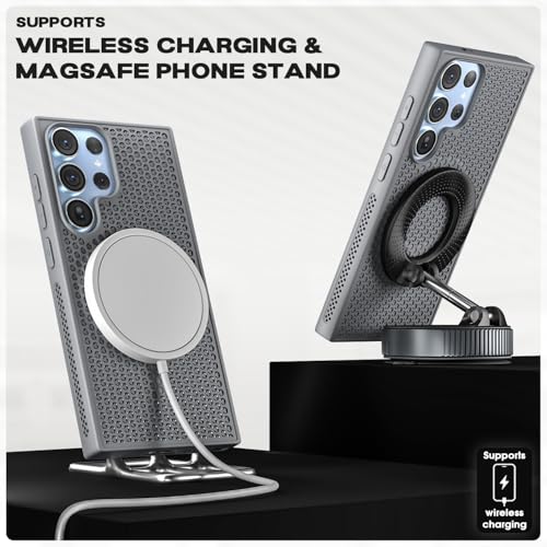 Image of Pikkme Back Cover for Samsung Galaxy S24 Ultra 5G | Honeycomb Cooling Design | Silicone Heat Dissipation | Mag-Safe Compatible | Shockproof Camera Protection Bumper Case (Grey)