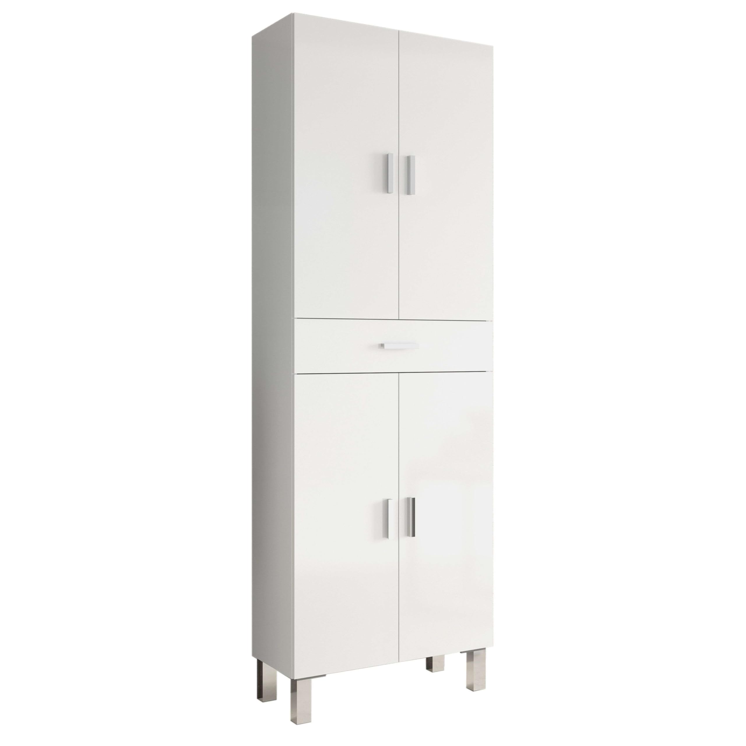 Miroytengo Mueble Auxiliar de Baño Galatea Blanco Brillo 60x182 cm Columna de Baño 4 Puertas, 1 Cajón y Estantes Regulables