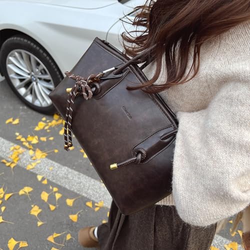 Leather Shoulder Bag for Women Y2K Vintage Purse Small Tote Bag Retro Hobo Handbag2