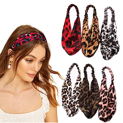 Headband Hair Bands Twisted Boho Turban Leopard Sports Running for Women Girls Holiday 4Pcs Vintage Headwrap Animal Print Cute Stretchy Hair Accessories.