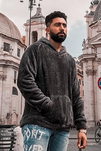 Image of GINGTTO Men's Fuzzy Sherpa Sweatshirt Fashion Pullover Fleece Hoodies