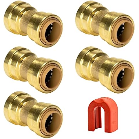 QUICK FITTING 1/2" Straight Coupling Push-to-Connect Plumbing Fittings with Slip Clip Removal Tool, Brass Fittings for Copper, PEX and CPVC, Lead Free Certified (5-Pack) Cover