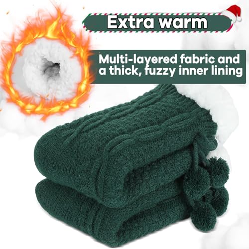 Image of Lonfliness 2 pairs Women Slipper Fuzzy Grips Socks Fluffy Cozy Cabin Warm Winter Soft Thick Comfy Fleece Non Slip Home Socks for Women and Girls Christmas Gifts (Green)