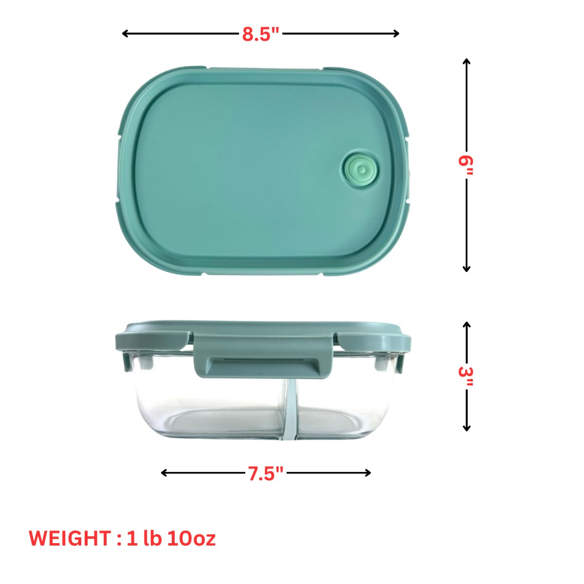 Neoflam Airtight Kitchen 2 Compartment Storage, Oval Bento Glass Food Container with Vent, Microwave Meal Prep Canister, Dishwasher and Oven Safe (37 oz / 1.1 Liter / 4.6 cups)