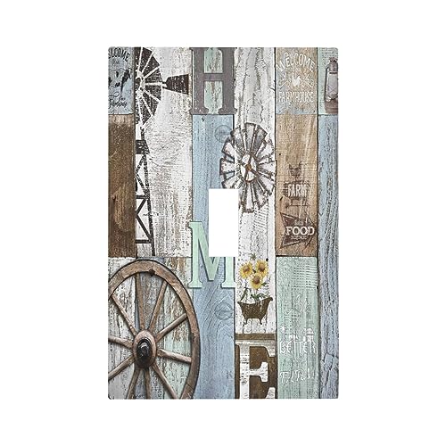 Western Country - Placa de pared decorativa de madera rústica para puerta de granero, 1 banda, interruptor de luz, placa frontal eléctrica