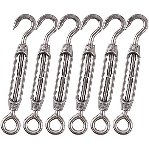 Cozihom, M4 Hook & Eye Turnbuckle, 3 16 inch C to O Turnbuckles, 304 Stainless Steel, for Sun Shade, Tent Installation, Anti-Rust, Pack of 6