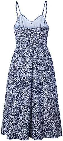 PIZOFF Women's Dresses Summer Floral Backless Spaghetti Strap Button Down Midi Dress with Pockets