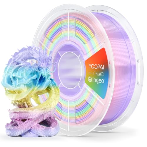 Image of YOOPAI Silk Rainbow PLA Filament 1.75mm, Multicolor Gradient PLA 3D Printer Filament, Glossy Silk Shine, Smooth Printing, Color Changing Filament 1kg Spool (2.2lbs),Rainbow Silk Macaron