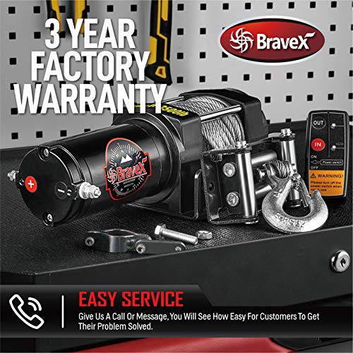 Bravex Electric 12V 3500lb/1591kg Single Line Waterproof Winch for UTV ATV Boat with Both Wireless Handheld Remote and Corded Control Recovery Winch - Thumbnail 6