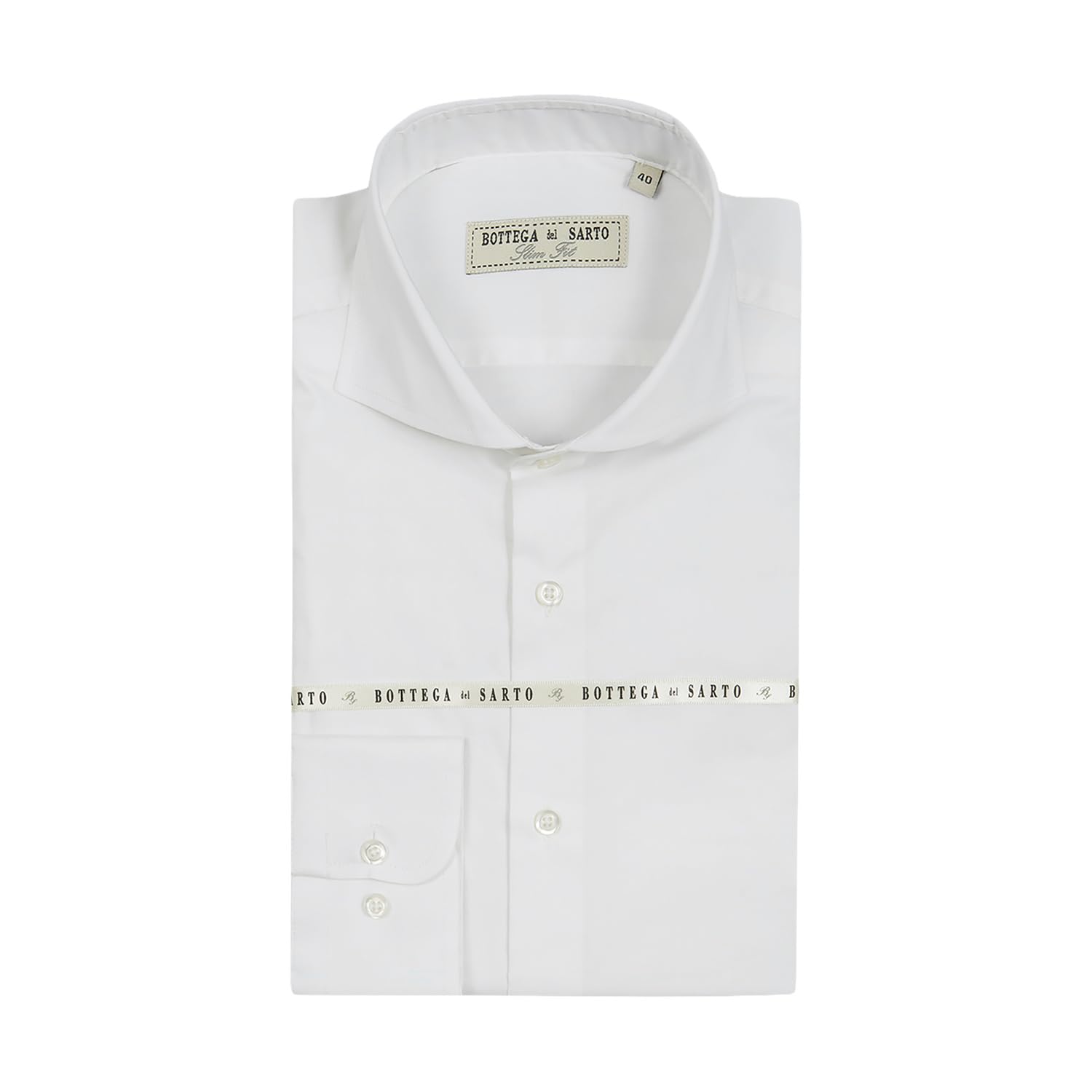 Bottega del Sarto Camicia Bianca Super Slim Fit in Popeline di Cotone Elasticizzato con Collo Francese Sartoriale