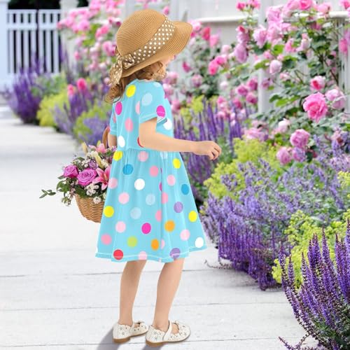 Girls' Short-Sleeve Dress Polka Dot Blue Summer A-Line Swing Cute Sundress 2-8 Years3