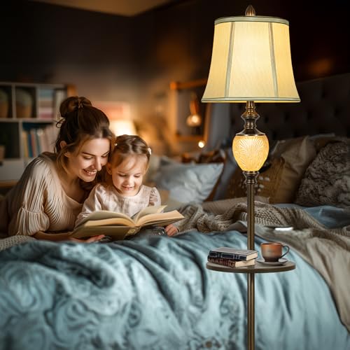 Luxsight Collection PL8018-FL 64 Inch Vintage Floor Lamp For Living Room With Tray And Nightlight Farmhouse Tall Standing Lamp With Beige Faux Silk Shade Rustic Reading Lamp Decor thumb #4