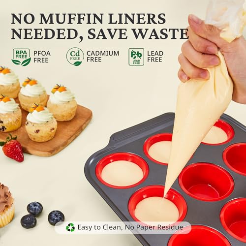 image for BRONYPRO Silicone Muffin Pans for Baking with Metal Frame, Egg Bite Mo